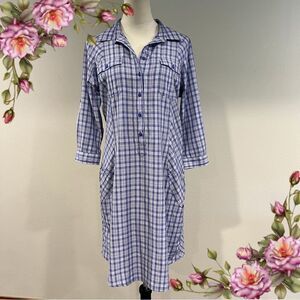 Duluth‎ Blue Plaid long sleeve knee length Dress size small